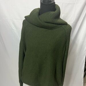 Market Spruce Womens Solid Olive Rib Sleeve Cowl Neck Chunky Knit Sweater XL